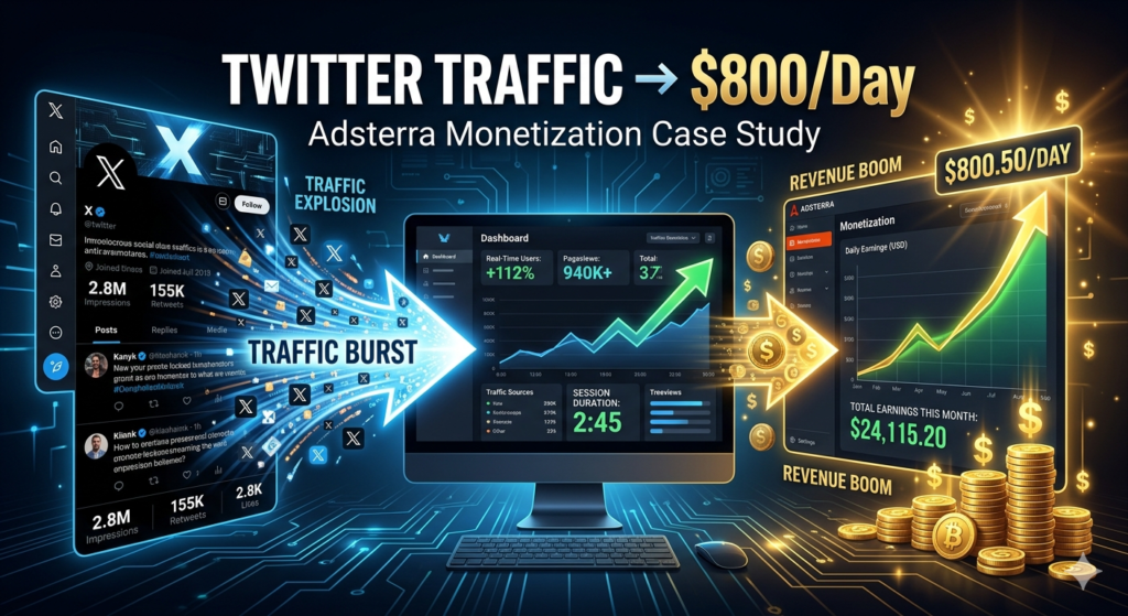 Adsterra站长实战case study:如何靠Twitter流量做到日入$800?