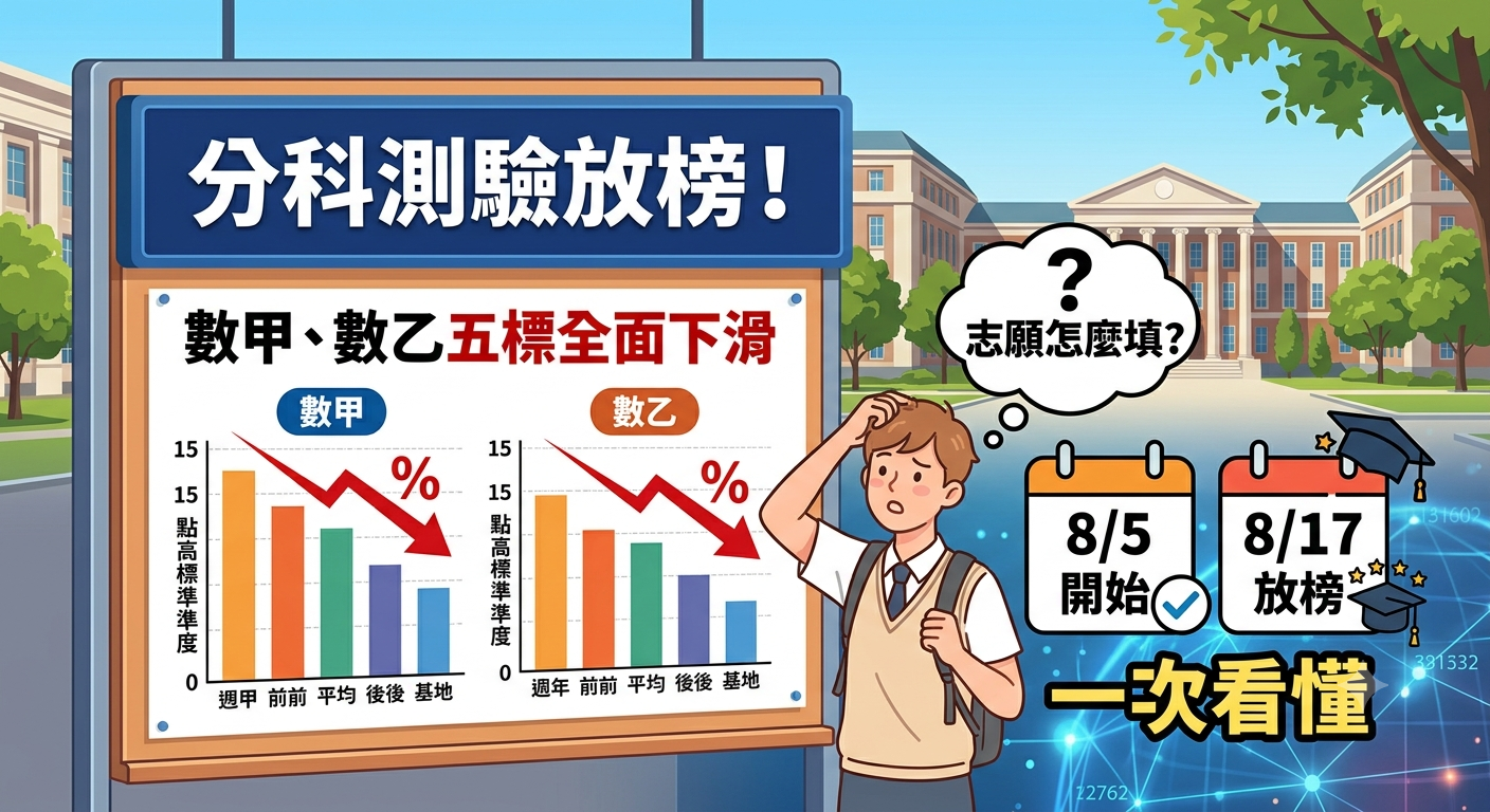 分科測驗放榜!數甲、數乙五標全面下滑 志願怎麼填