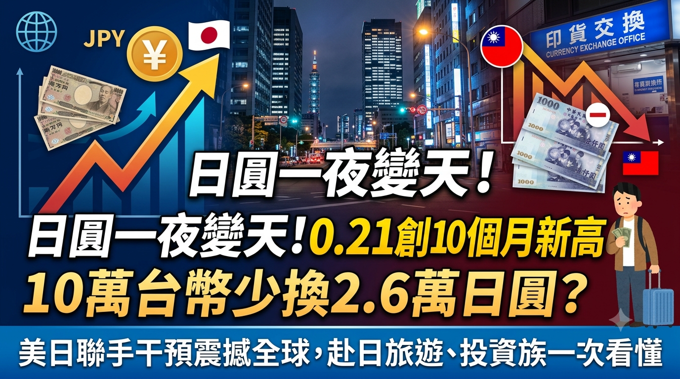 日圓一夜變天！0.21 創10個月新高，10萬台幣少換2.6萬日圓