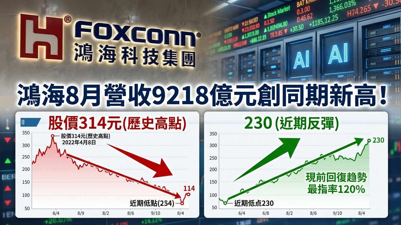 鴻海8月營收9218億元創同期新高