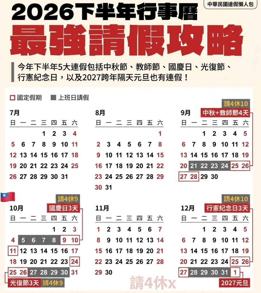 2026下半年連假懶人包 1